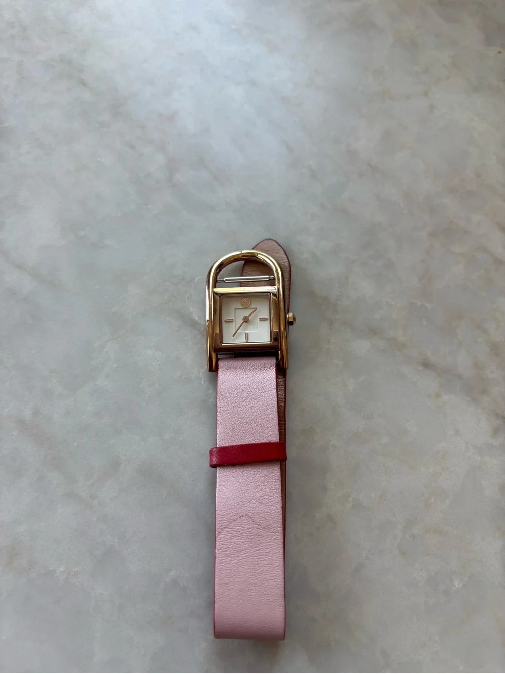 Tory Burch Thayer pink and beige leather strape watch